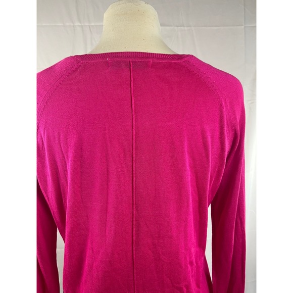 ZARA Knit Women M Fuchsia Pink Crewneck Sweater Raglan Sleeve Split Hem Pullover - Picture 11 of 12
